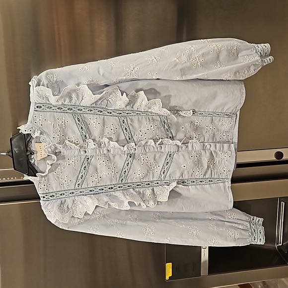 💕SEZANE💕 Irma Shirt ~ Light Blue/Ecru FR 34 = US 2 - Picture 12 of 16